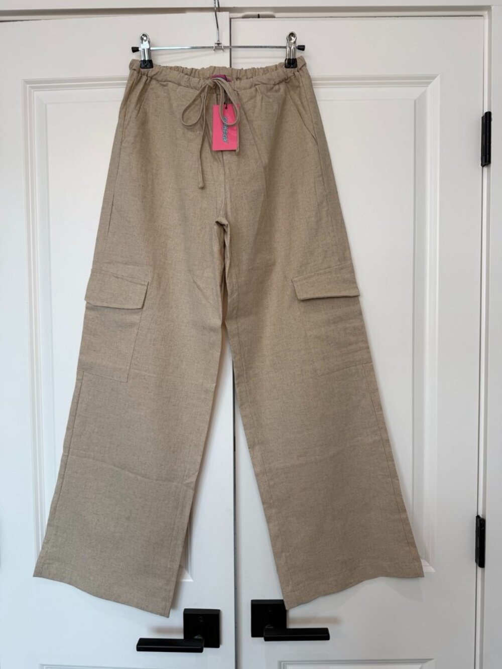Edikted Lyric Beige Linen Look Wide Leg Cargo Pants XS NWT